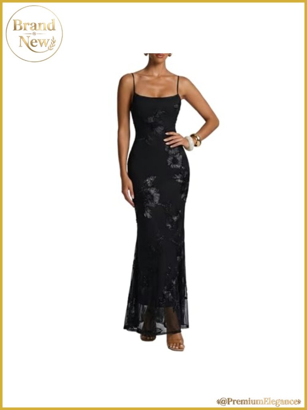 Women's Bodycon Maxi Dress with 3D Satin Floral Appliques